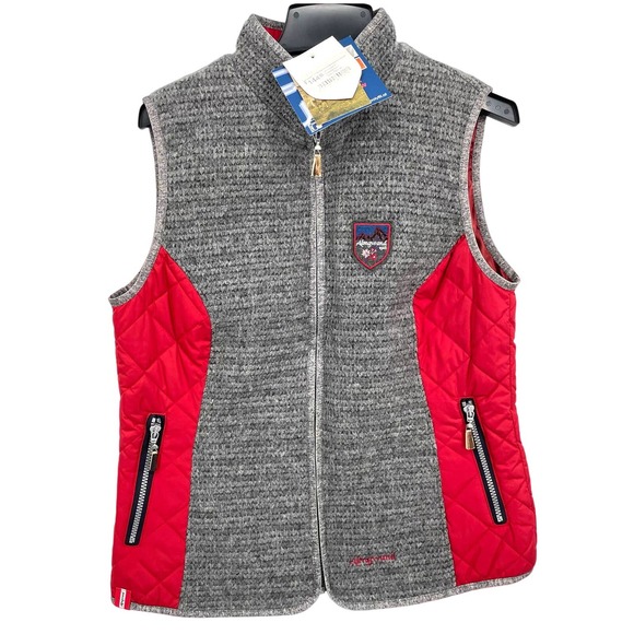 NWT $144 Almgwand Widderstein grey red wool‎ puffer full zip vest size 42 unisex - Picture 1 of 9